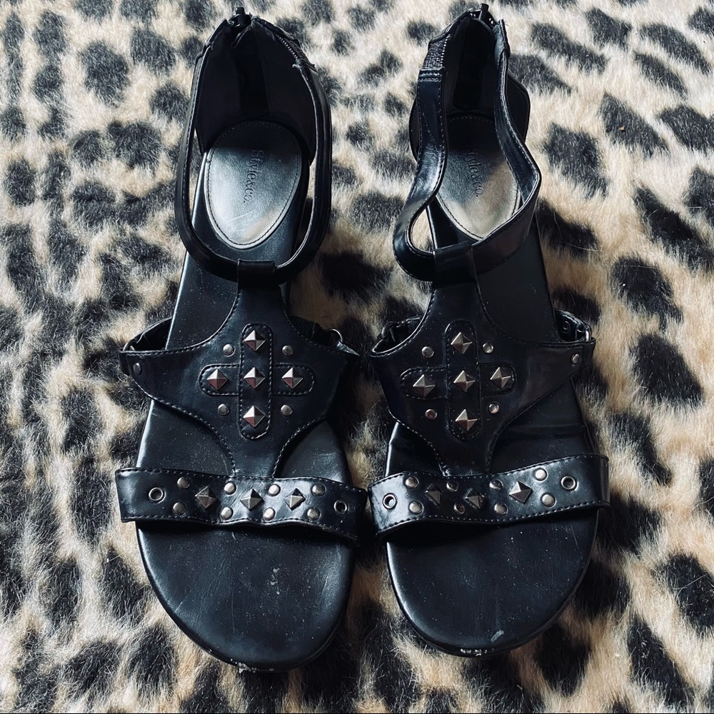 Style&Co Peggy black studded wedge sandals